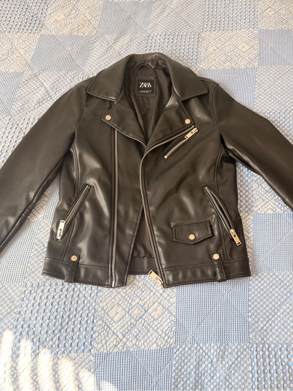 Zara Black Faux Leather Biker Jacket